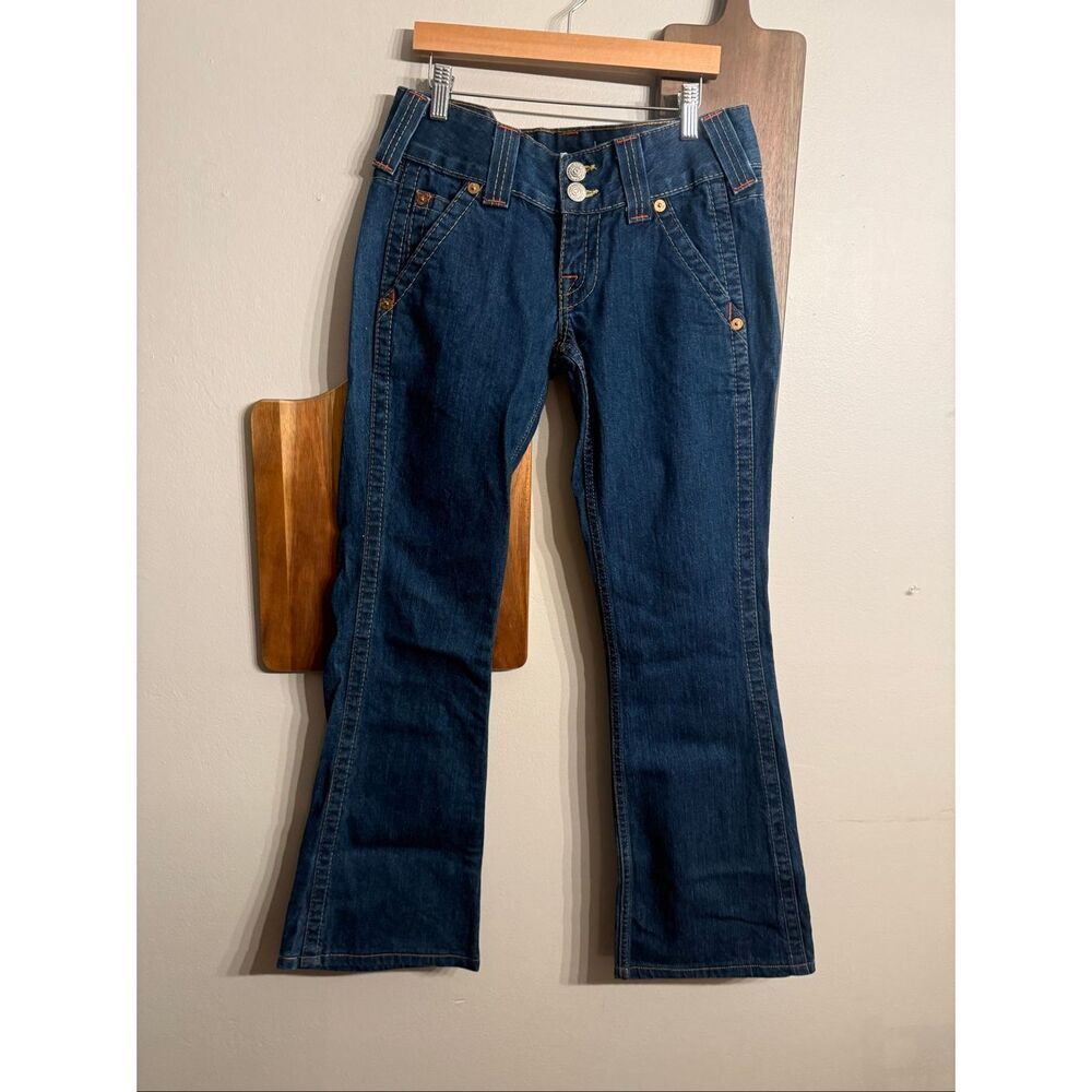 True Religion Blue Denim‎ Stretch Low Rise Flare Sammy Jeans Dark Wash Size 27